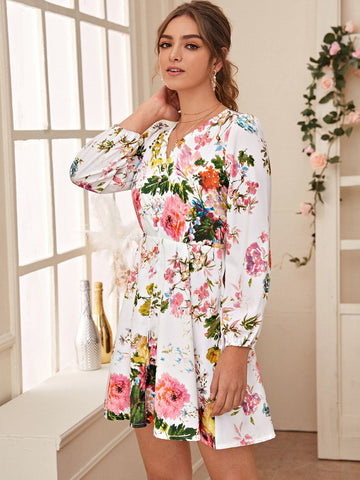 Floral Print Button Detail Dress