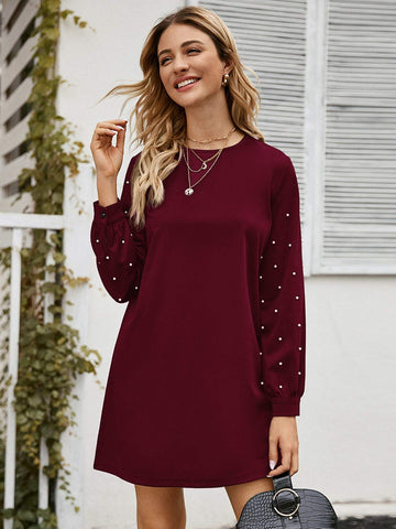 Keyhole Back Pearls Detail Tunic Dress