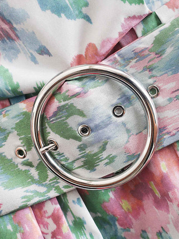 Floral Print Zip Back Belted Tube Dress
