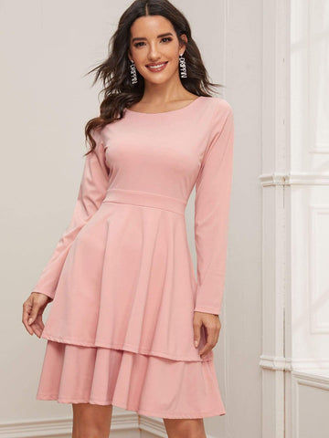 Cut-out Tie Back Layered Hem A-line Dress