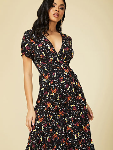 Floral Midi Wrap Dress