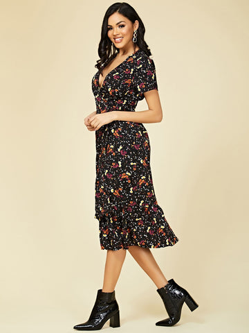 Floral Midi Wrap Dress