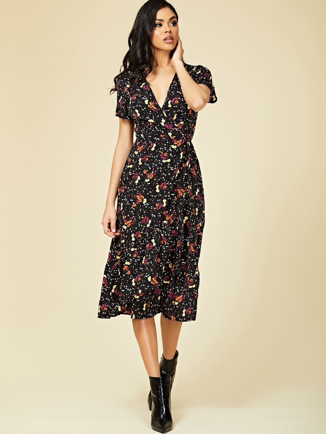 Floral Midi Wrap Dress