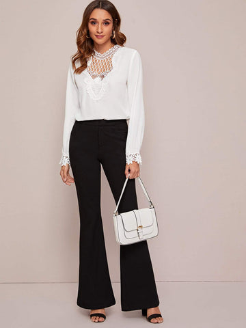 Solid Cut Out Lace Detail Top