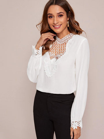 Solid Cut Out Lace Detail Top