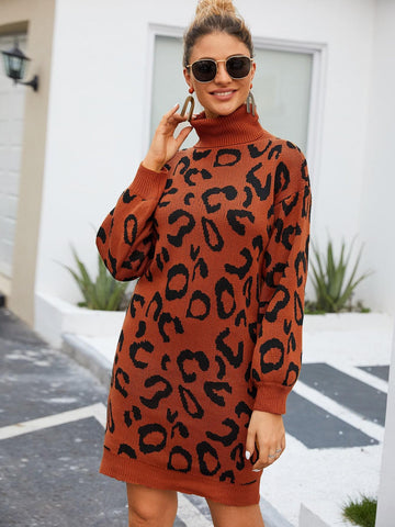 High Neck Allover Print Jumper Dress