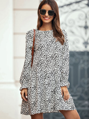 Dalmatian Flounce Sleeve Smock Dress