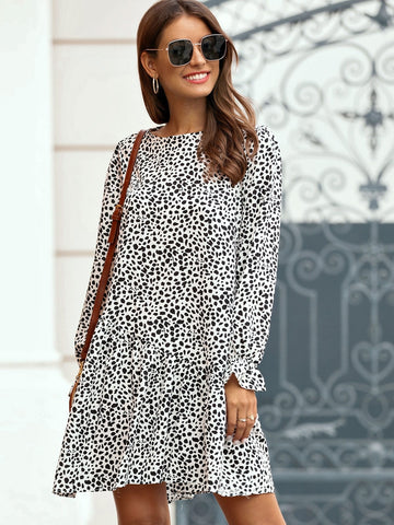 Dalmatian Flounce Sleeve Smock Dress