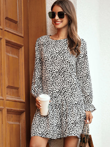 Dalmatian Flounce Sleeve Smock Dress