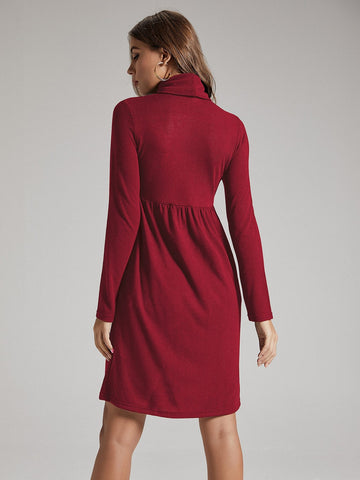 SBetro Solid Funnel Neck A-line Dress