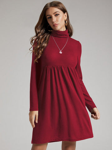 SBetro Solid Funnel Neck A-line Dress