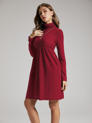 SBetro Solid Funnel Neck A-line Dress