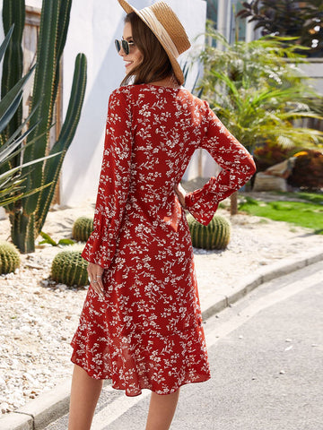 Floral Print Knotted Wrap Dress