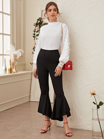Contrast Lace Mock Neck Blouse