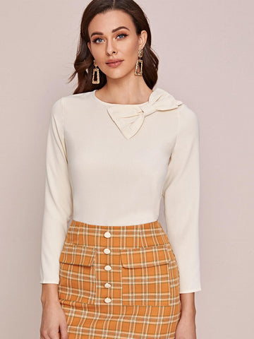 Bow Front Round Neck Blouse