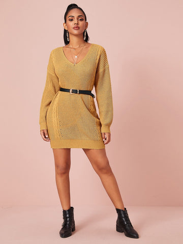 Drop Shoulder Solid Jumper Dress Without Belt