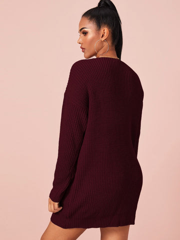 Drop Shoulder Solid Jumper Dress Without Belt