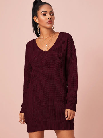 Drop Shoulder Solid Jumper Dress Without Belt