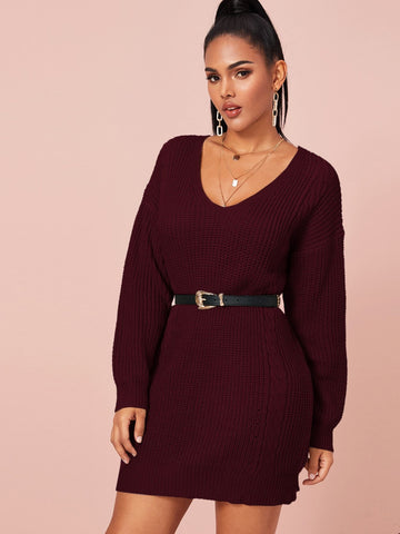 Drop Shoulder Solid Jumper Dress Without Belt