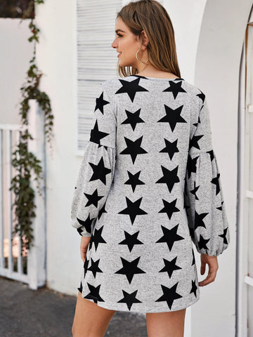 Puff Sleeve Star Jumper Dress