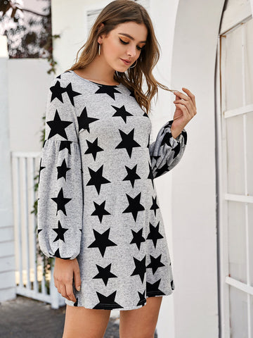 Puff Sleeve Star Jumper Dress