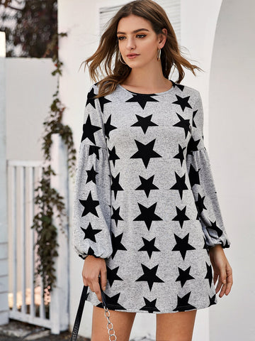 Puff Sleeve Star Jumper Dress