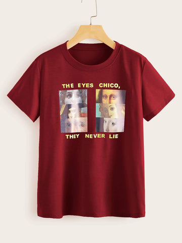 Figure And Slogan Print Tee