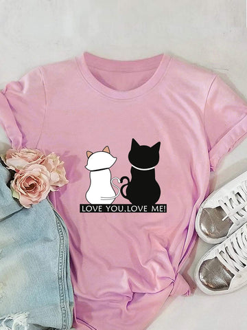 Cat And Slogan Graphic Tee