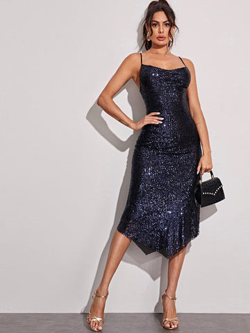 Asymmetrical Hem Sequin Cami Dress