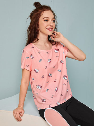 Unicorn Print Round Neck Tee