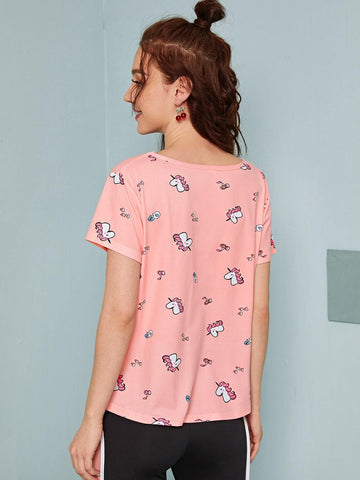 Unicorn Print Round Neck Tee