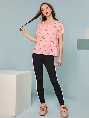 Unicorn Print Round Neck Tee
