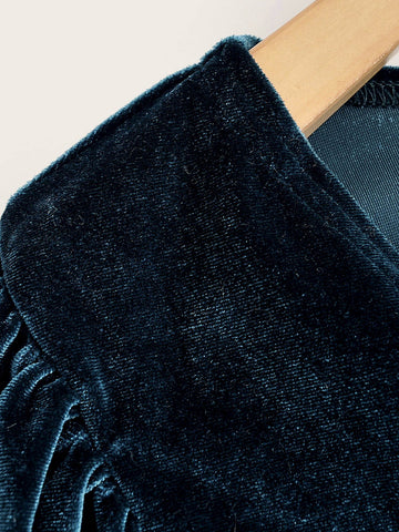 V-Neck Button Front Velvet Crop Tee