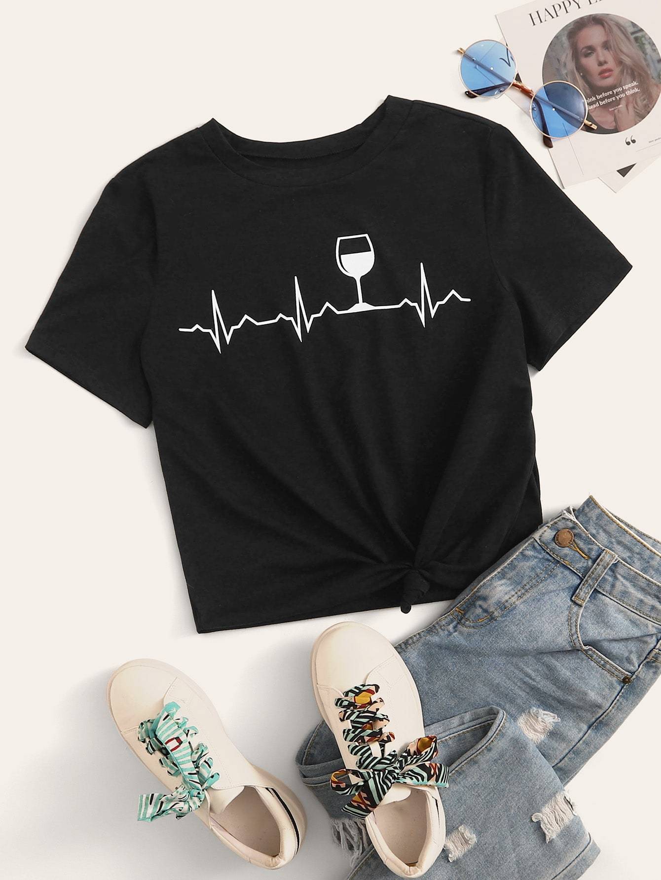 Graphic Print Crew Neck Tee