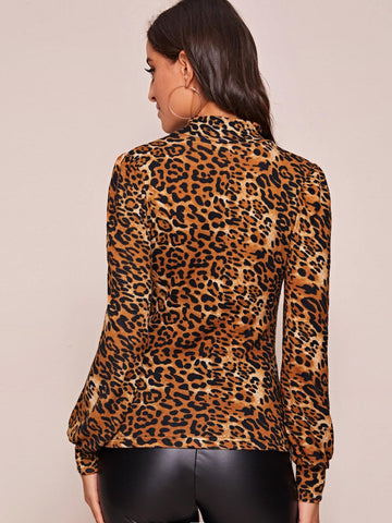 Leopard Print Stand Collar Tee