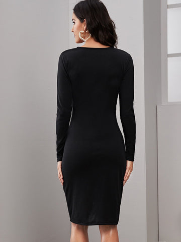 Solid Button Front Ribbed Dress