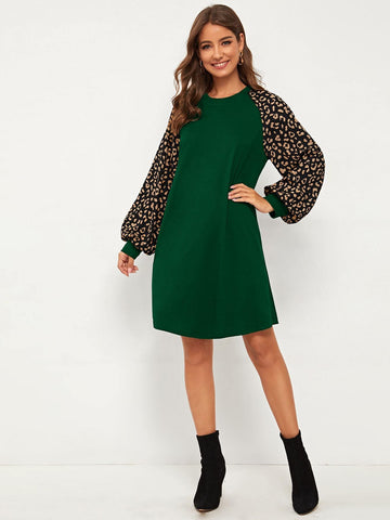 Contrast Dalmatian Raglan Sleeve Dress