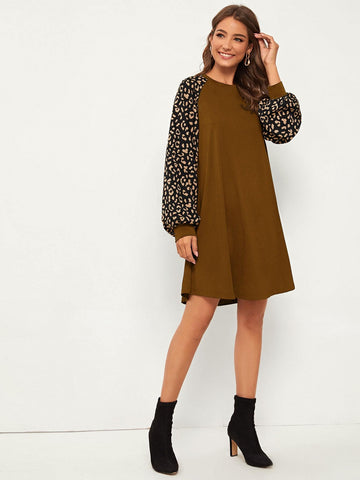 Contrast Dalmatian Raglan Sleeve Dress