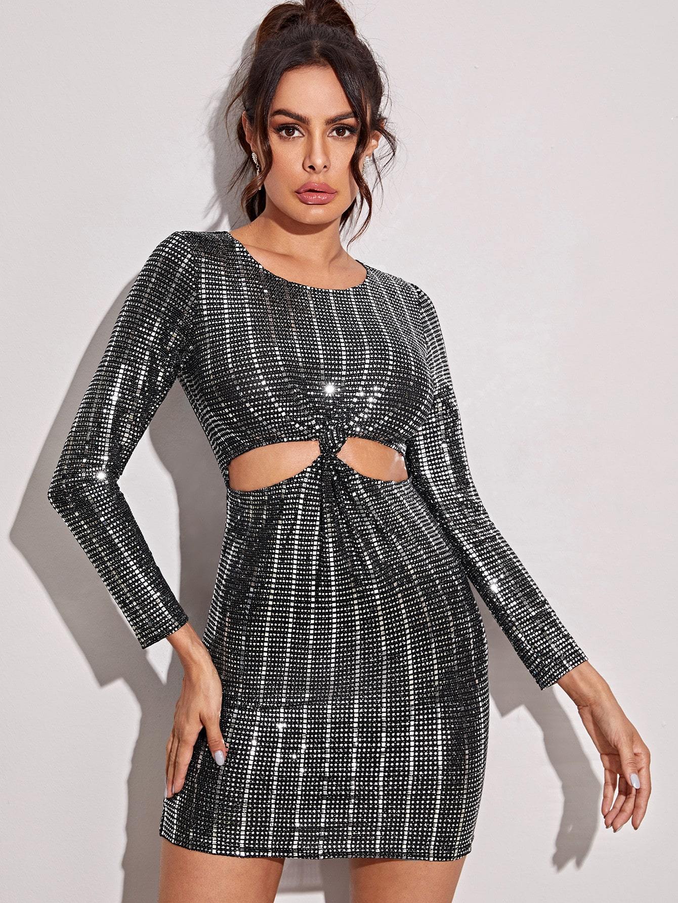 Twist Front Sequin Bodycon Dress