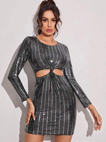 Twist Front Sequin Bodycon Dress