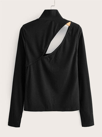 High Neck Cut Out Fitted Tee