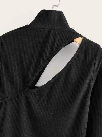 High Neck Cut Out Fitted Tee