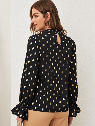 Polka Dot Flounce Sleeve Frill Blouse