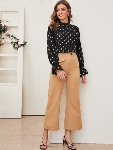 Polka Dot Flounce Sleeve Frill Blouse