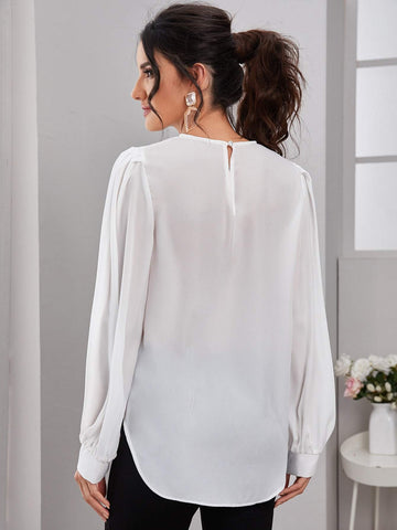 Puff Sleeve High Low Solid Blouse