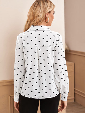 Heart Confetti Ruffle Trim Button Through Blouse