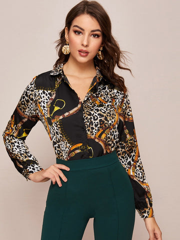 Cheetah Print Button Through Blouse