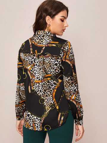 Cheetah Print Button Through Blouse