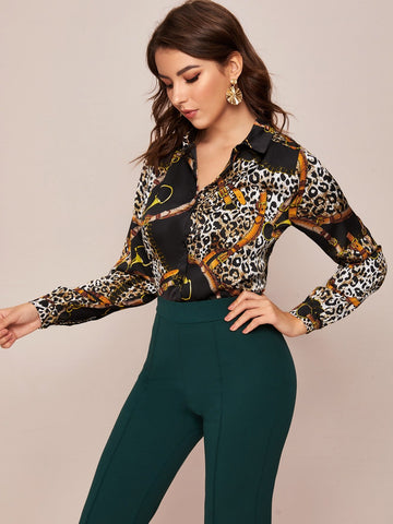 Cheetah Print Button Through Blouse
