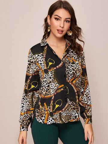 Cheetah Print Button Through Blouse